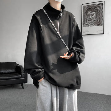 Riolio Men hoodie  Stand Collar Half Zip Sweatshirt Star Shoulder Design New Fashion Casual Streetwear Comfort Athletic Pullover